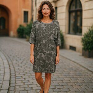 Bryn Walker Alanna French Terry Cocoon Tunic Dress Dove Gray OVERSIZED XS USA